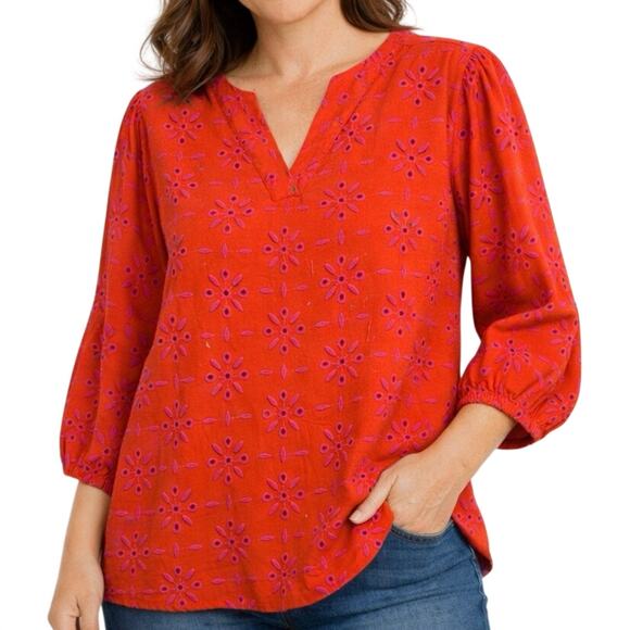 J.Jill Tops - J.Jill XS Petite XSP Orange Pink Tropical Floral Blouse Shirt Top Summer Beach